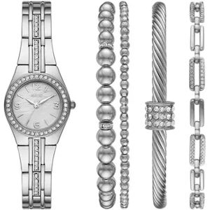 Relic by Fossil Women's Queen's Court Silver Tone Watch & Bracelet Set, Size: Small, White