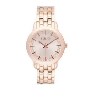 Folio Women's Rose Gold Tone Glitz 3-Hand Watch, Size: Medium, Pink