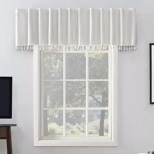 Sun Zero Evelina Faux Dupioni Silk Back Tab 100% Blackout Window Valance, White, 50X17