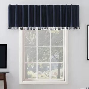 Sun Zero Evelina Faux Dupioni Silk Back Tab 100% Blackout Window Valance, Blue, 50X17