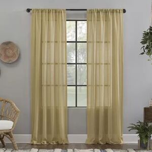 Clean Window Crushed Texture Anti-Dust Sheer Window Curtain, Beig/Green, 52X84