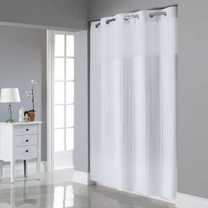 Hookless Satin Stripe Shower Curtain & Liner, Natural, 71X74