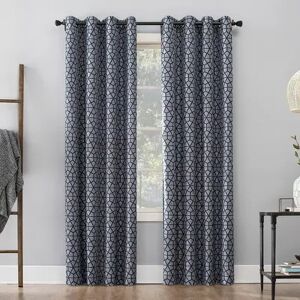 Sun Zero Burke Twill Mosaic Thermal Extreme 100% Blackout Grommet Curtain Panel, Blue, 52X95