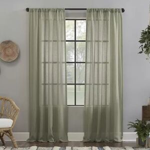 Clean Window Crushed Texture Anti-Dust Sheer Window Curtain, Lt Green, 52X63