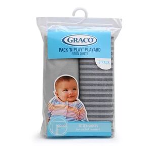 Graco 2-Pack Pack ‘n Play Playard Fitted Sheets, Stripes & Grey