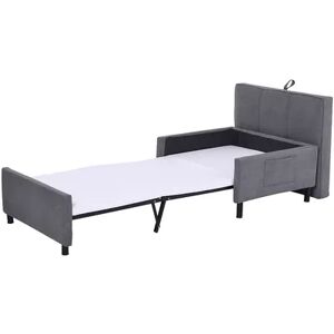 HOMCOM 2 In 1 Design Convertible Single Sofa Bed with Side Pocket and Metal Frame Couch for Living Room Grey