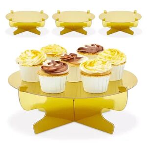 Sparkle 4 Pack Mini Cardboard Cupcake Stand Set, Metallic Gold Dessert Holders for Table (11.5 x 4 In), Beige Over