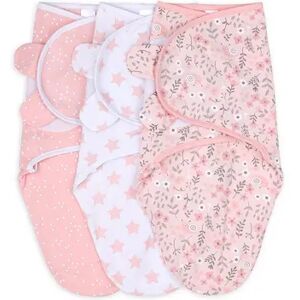 The Peanutshell Pink Floral Stars 3-Pack Swaddles, M-L