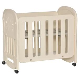Qaba Multifunctional Baby Crib Bassinet Cradle with Adjustable Height 4 Detachable Lockable Wheels Mattress White, Beige
