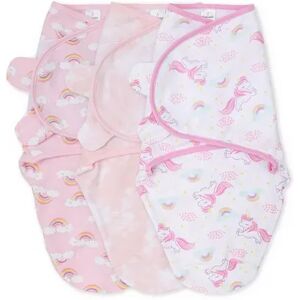 The Peanutshell 3-Pack Rainbow Unicorn Swaddles, Pink, 0-3 Months