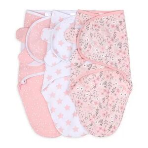 The Peanutshell Pink Floral Stars 3-Pack Swaddles, SMALL-Med