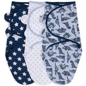 The Peanutshell Blue Dino 3-Pack Swaddles, M-L