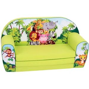 Delsit Toddler Couch 2 in 1 Flip Open Kid Sized Foam Sofa Lounger, Zoo Pals, Green