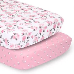 The Peanutshell PS by The Peanutshell 2 Pack Roses & Ditzy Floral Fitted Crib Sheets, Pink