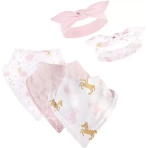 Yoga Sprout Baby Girl Cotton Bandana Bibs and Headbands 5pk, Unicorn, One Size, Med Pink