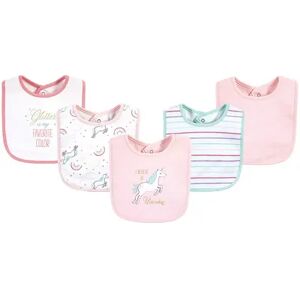 Hudson Baby Infant Girl Cotton Bibs, Glitter Unicorn, One Size, Med Pink