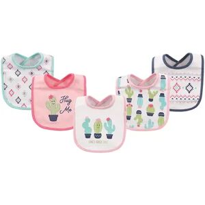 Hudson Baby Infant Girl Cotton Bibs 5pk, Pink Cactus, One Size, Grey