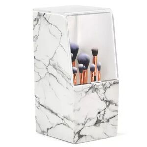 Glamlily Marble Makeup Brush Holder Organizer with Clear Lid, 14 Brushes Slots Display Case (4.4 x 5.5 x 9.7 in), White