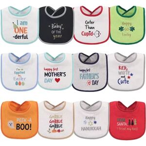 Hudson Baby Infant Cotton Terry Drooler Bibs with Fiber Filling 12pk, Holiday Baby, One Size, Drk Orange