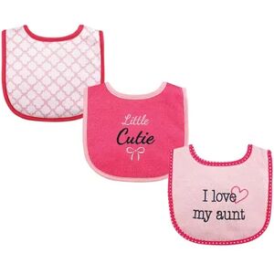Luvable Friends Baby Girl Cotton Drooler Bibs with Fiber Filling 3pk, Girl Aunt, One Size, Med Pink