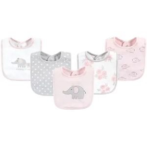 Hudson Baby Infant Girls Cotton Bibs, Pink Gray Elephant, One Size, Med Pink