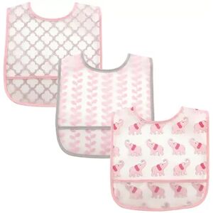 Luvable Friends Baby Girl Waterproof PEVA Bibs 3pk, Girl Elephant, One Size, Med Pink