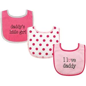 Luvable Friends Baby Girl Cotton Drooler Bibs with Fiber Filling 3pk, Pink Daddy, One Size, Med Pink