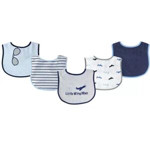 Luvable Friends Baby Boy Cotton Terry Drooler Bibs with PEVA Back 5pk, Airplane, One Size, Brt Blue