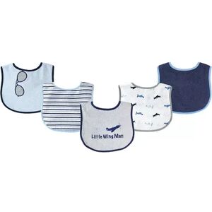 Luvable Friends Baby Boy Cotton Terry Drooler Bibs with PEVA Back 5pk, Airplane, One Size, Brt Blue