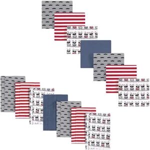 Hudson Baby Infant Boy Cotton Flannel Burp Cloths and Receiving Blankets, 14-Piece, French Dog, One Size, Brt Red