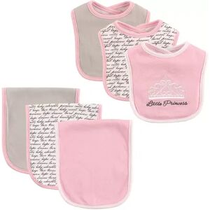 Hudson Baby Infant Girl Cotton Bib and Burp Cloth Set 6pk, Princess, One Size, Med Pink