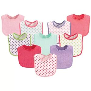 Luvable Friends Baby Girl Cotton Terry Bibs 10pk, Girl Dot, One Size, Med Pink