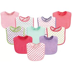 Luvable Friends Baby Girl Cotton Terry Bibs 10pk, Girl Dot, One Size, Med Pink