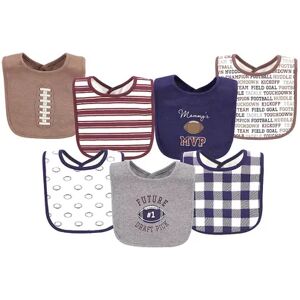 Hudson Baby Infant Boy Cotton Bibs, Gray Football, One Size, Red/Coppr