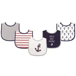 Luvable Friends Baby Boy Cotton Terry Drooler Bibs with PEVA Back 5pk, Boy Nautical, One Size, Brt Blue