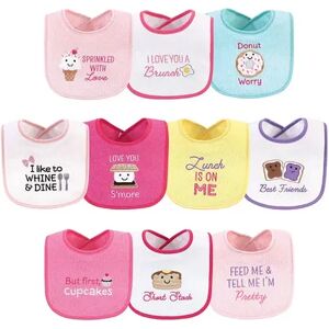 Hudson Baby Infant Girl Cotton Terry Drooler Bibs with Fiber Filling 10pk, Girl Ice Cream, One Size, Med Pink