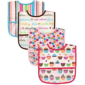 Luvable Friends Baby Girl Waterproof PEVA Bibs 4pk, Cupcake, One Size, Med Pink