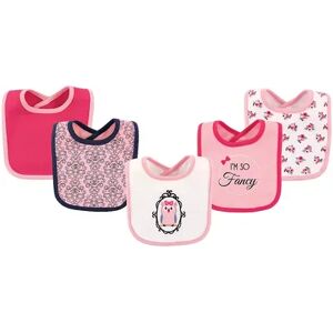 Hudson Baby Infant Girl Cotton Bibs 5pk, Fancy Owl, One Size, Med Pink