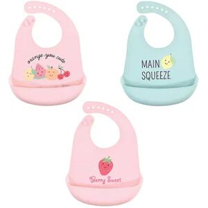 Hudson Baby Infant Girl Silicone Bibs 3pk, Cute Fruit, One Size, Med Pink