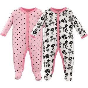 Luvable Friends Baby Girl Cotton Snap Sleep and Play 2pk, Flowers Dots, Infant Girl's, Size: 6-9 Months, Grey