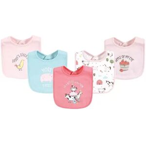 Hudson Baby Infant Girls Cotton Bibs, Pink Farm Animals, One Size, Med Pink