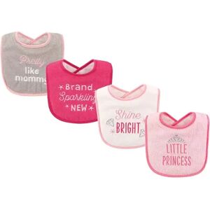 Luvable Friends Baby Girl Cotton Drooler Bibs with Fiber Filling 4pk, Princess, One Size, Med Pink