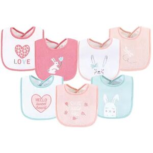 Hudson Baby Infant Girl Cotton Terry Drooler Bibs with Fiber Filling, Bunny, One Size, Med Pink