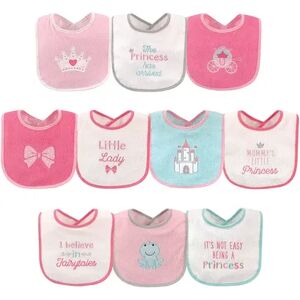 Luvable Friends Baby Girl Cotton Terry Drooler Bibs with PEVA Back 10pk, Princess, One Size, Med Pink