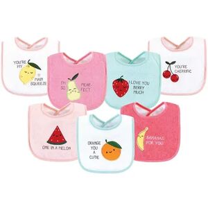 Hudson Baby Infant Girl Cotton Terry Drooler Bibs with Fiber Filling, Fruits, One Size, Med Pink