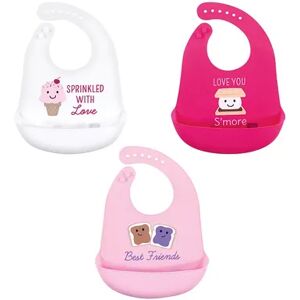 Hudson Baby Infant Girl Silicone Bibs 3pk, Ice Cream, One Size, Med Pink