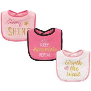 Luvable Friends Baby Girl Cotton Drooler Bibs with Fiber Filling 3pk, Sparkle, One Size, Med Pink