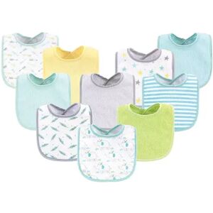 Luvable Friends Baby Cotton Terry Bibs 10pk, Neutral Elephant Stars, One Size, Green