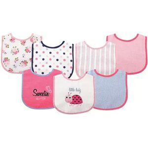 Luvable Friends Baby Girl Cotton Terry Drooler Bibs with PEVA Back 7pk, Ladybug, One Size, Med Pink