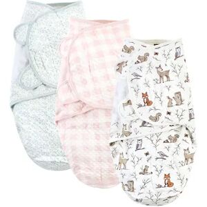 Hudson Baby Infant Girl Quilted Cotton Swaddle Wrap 3pk, Enchanted Forest, 0-3 Months, Med Pink